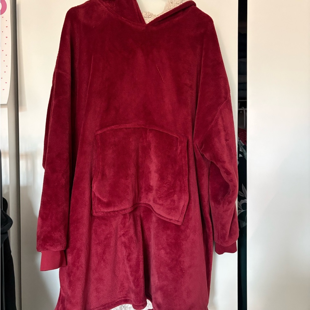 Cozy Red Hooded Blanket Sweatshirt